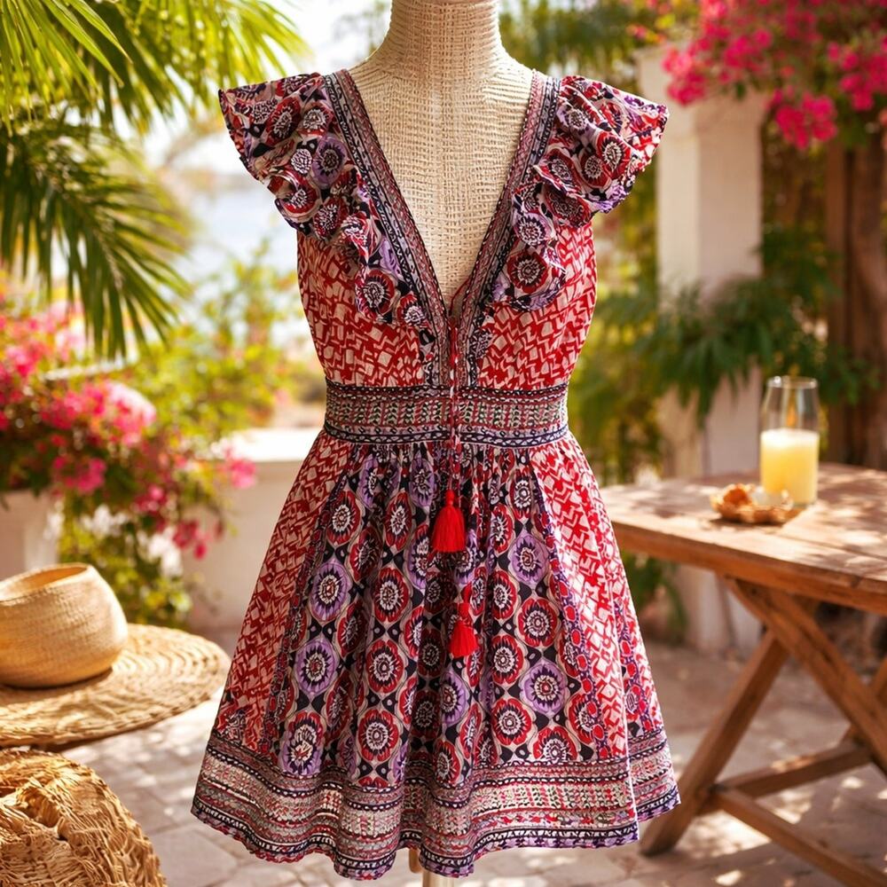 Authentic Anthropologie Women's Beaded Embroidered Floral Design Dress Sise 6